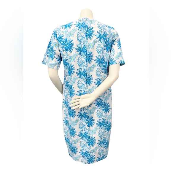 Vintage Lilly Pulitzer Blue Floral Cotton Shift Dress Size 10 Pockets - Picture 3 of 9